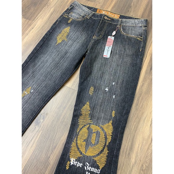 VTG Y2K NEW Women Pepe Jeans London stitched graphic denim flare pants, 32 - Picture 2 of 5